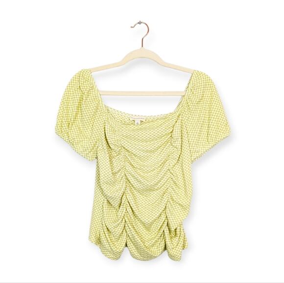 the general good Tops - The General Good Blouse M Green Gingham Square Neck Puff Sleeve Cottagecore